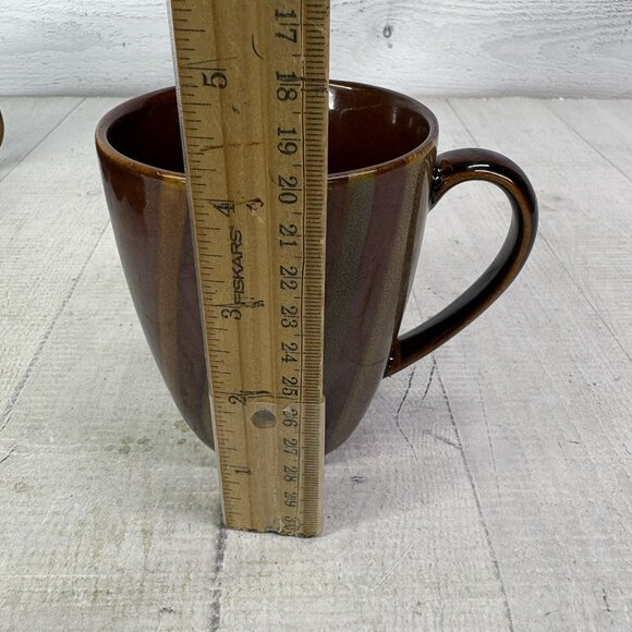 Sango AVANTI BROWN 4722 Stripes On Sand Stoneware 12oz Coffee Cups Mugs Set of 4 - Picture 10 of 15